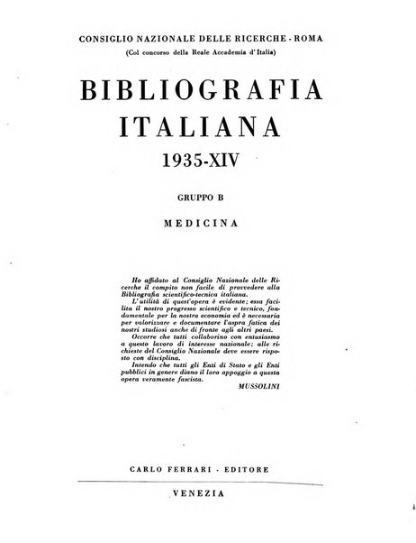 Bibliografia italiana. Gruppo B, Medicina