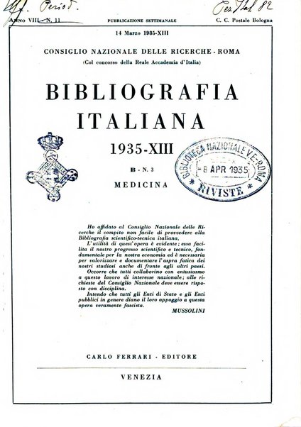 Bibliografia italiana. Gruppo B, Medicina