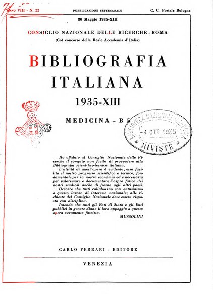 Bibliografia italiana. Gruppo B, Medicina