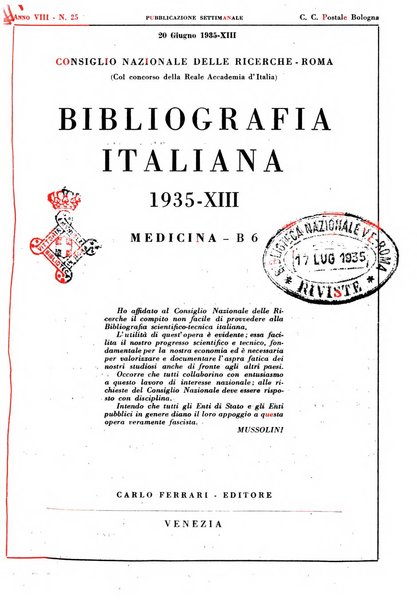 Bibliografia italiana. Gruppo B, Medicina