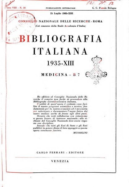 Bibliografia italiana. Gruppo B, Medicina