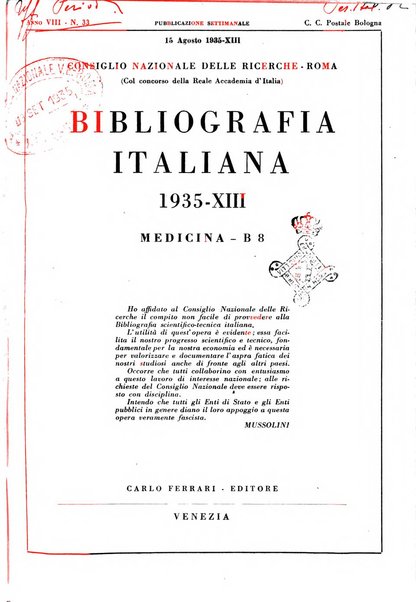 Bibliografia italiana. Gruppo B, Medicina