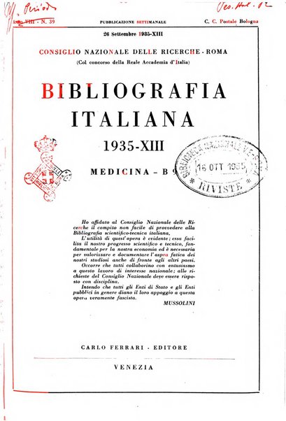 Bibliografia italiana. Gruppo B, Medicina