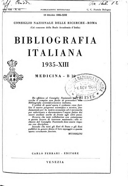 Bibliografia italiana. Gruppo B, Medicina