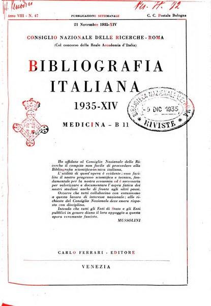 Bibliografia italiana. Gruppo B, Medicina