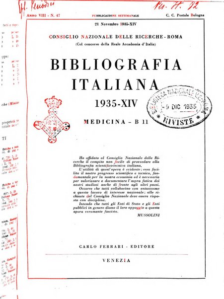 Bibliografia italiana. Gruppo B, Medicina