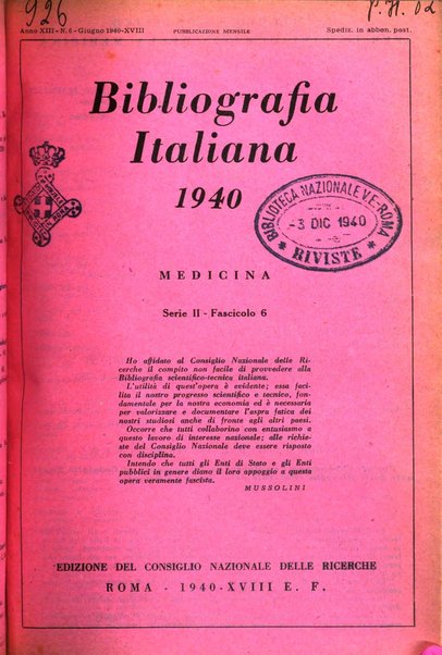 Bibliografia italiana. Gruppo B, Medicina