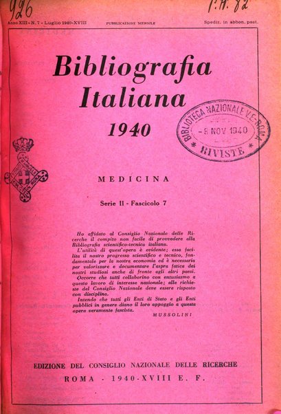 Bibliografia italiana. Gruppo B, Medicina