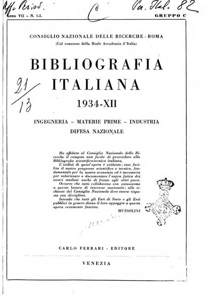 Bibliografia italiana. Gruppo C, Ingegneria, industria, difesa nazionale