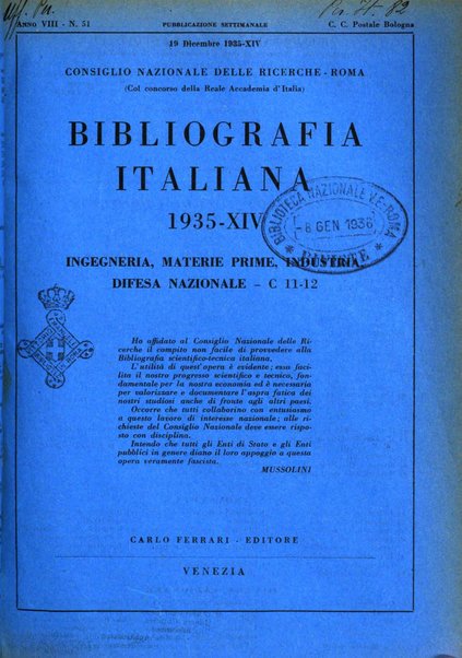 Bibliografia italiana. Gruppo C, Ingegneria, industria, difesa nazionale