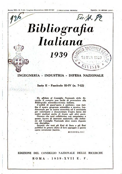 Bibliografia italiana. Gruppo C, Ingegneria, industria, difesa nazionale