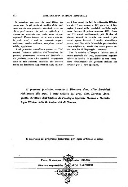 Bibliografia medico-biologica rassegna generale mensile dei libri e della stampa periodica italiana di medicina e di biologia