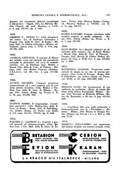 Bibliografia medico-biologica rassegna generale mensile dei libri e della stampa periodica italiana di medicina e di biologia