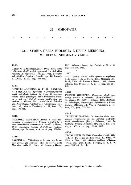 Bibliografia medico-biologica rassegna generale mensile dei libri e della stampa periodica italiana di medicina e di biologia