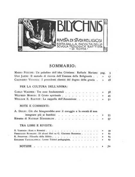 Bilychnis rivista di studi religiosi, edita dalla Facoltà della Scuola teologica battista di Roma