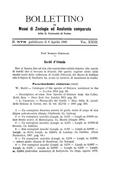 Bollettino dei Musei di zoologia ed anatomia comparata della R. Universita di Torino