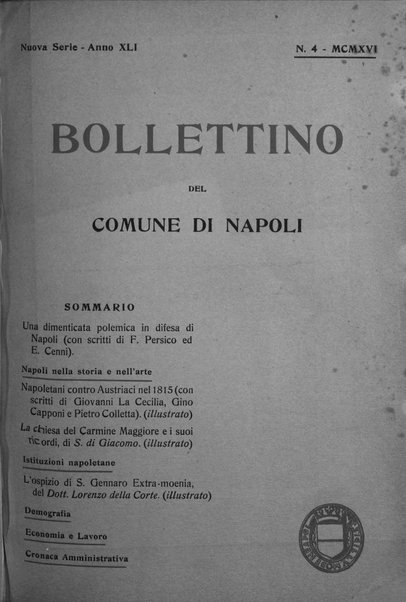 Bollettino del Comune di Napoli rassegna illustrata di storia, arte, topografia e statistica napoletana