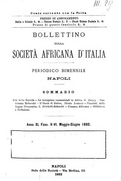 Bollettino della Società africana d'Italia periodico mensile