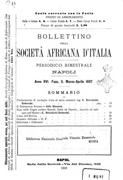 Bollettino della Società africana d'Italia periodico mensile