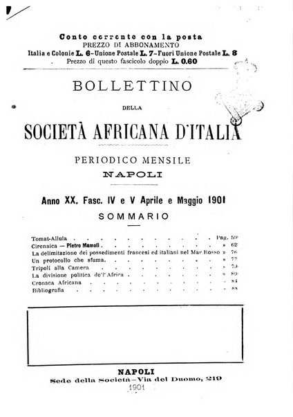 Bollettino della Società africana d'Italia periodico mensile