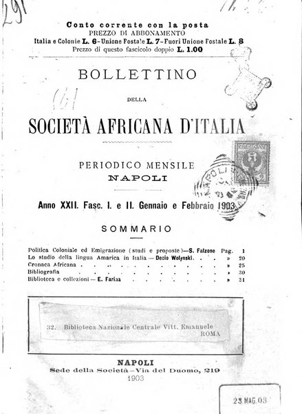 Bollettino della Società africana d'Italia periodico mensile