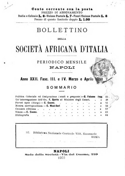 Bollettino della Società africana d'Italia periodico mensile