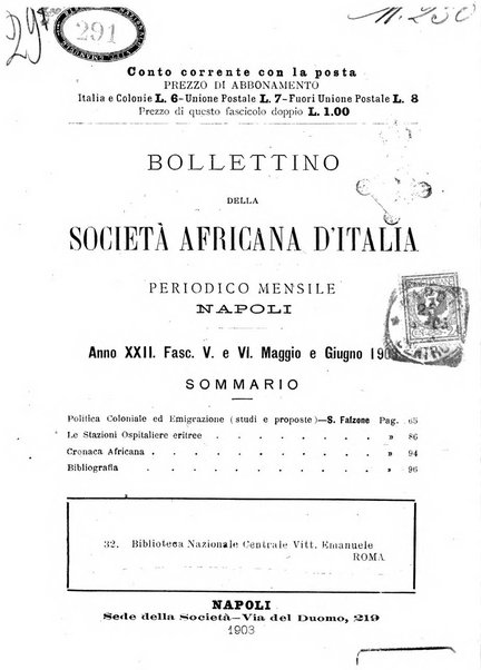 Bollettino della Società africana d'Italia periodico mensile