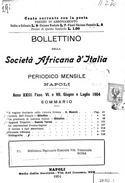 Bollettino della Società africana d'Italia periodico mensile