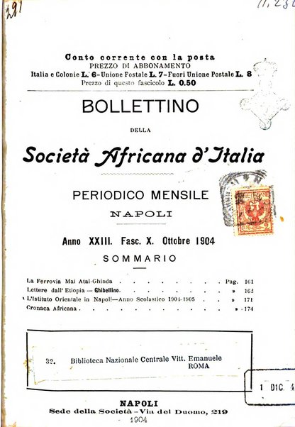 Bollettino della Società africana d'Italia periodico mensile