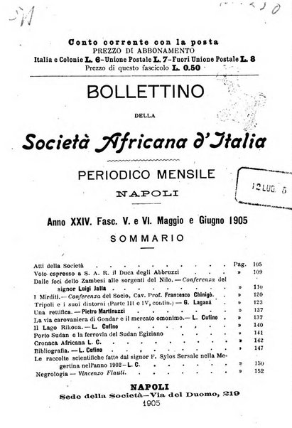 Bollettino della Società africana d'Italia periodico mensile