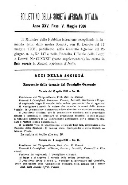 Bollettino della Società africana d'Italia periodico mensile