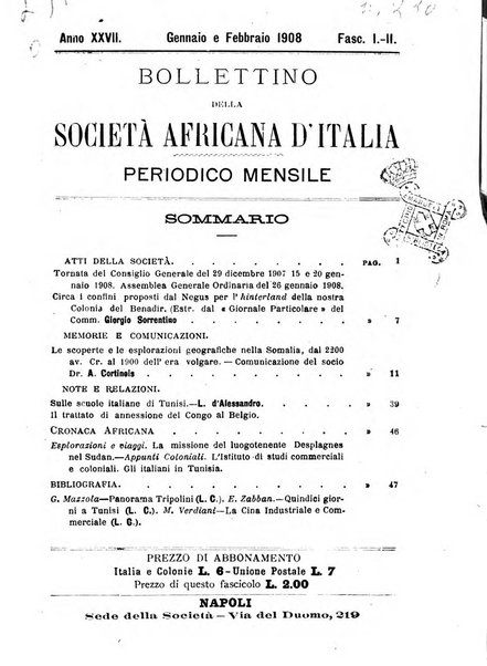 Bollettino della Società africana d'Italia periodico mensile