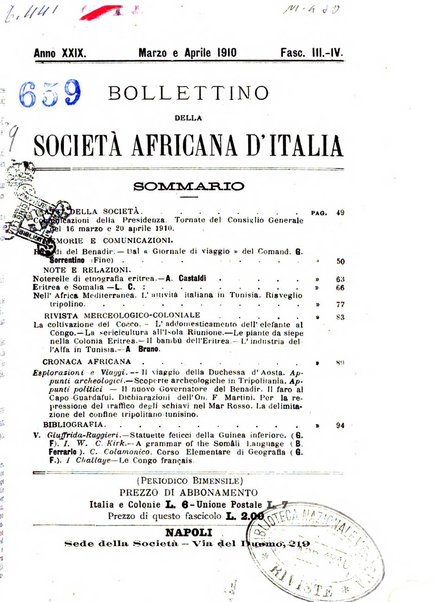 Bollettino della Società africana d'Italia periodico mensile