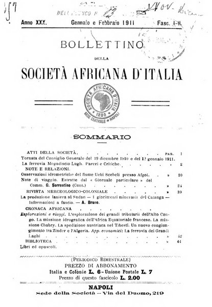 Bollettino della Società africana d'Italia periodico mensile