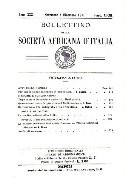 Bollettino della Società africana d'Italia periodico mensile