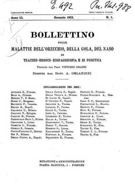 Bollettino delle malattie dell'orecchio, della gola e del naso