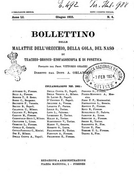 Bollettino delle malattie dell'orecchio, della gola e del naso