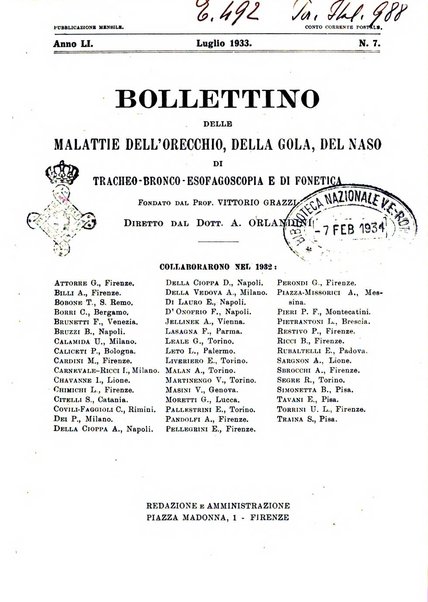 Bollettino delle malattie dell'orecchio, della gola e del naso