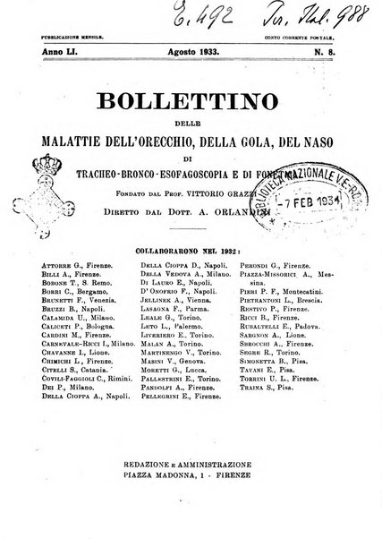 Bollettino delle malattie dell'orecchio, della gola e del naso