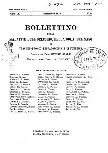 Bollettino delle malattie dell'orecchio, della gola e del naso