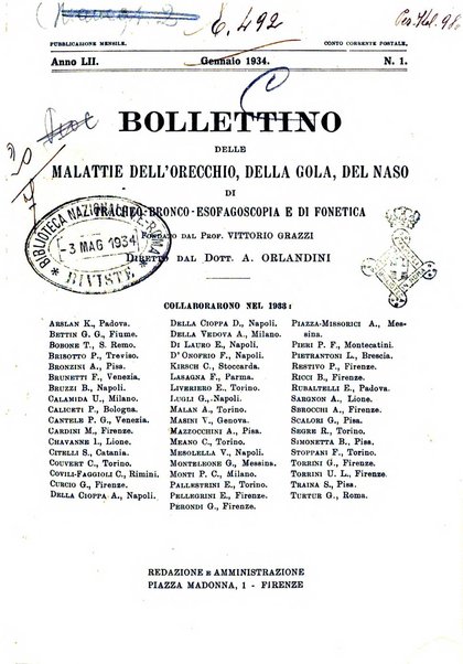 Bollettino delle malattie dell'orecchio, della gola e del naso