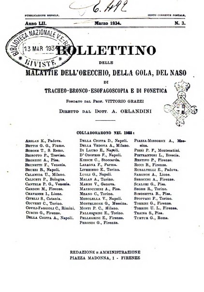 Bollettino delle malattie dell'orecchio, della gola e del naso