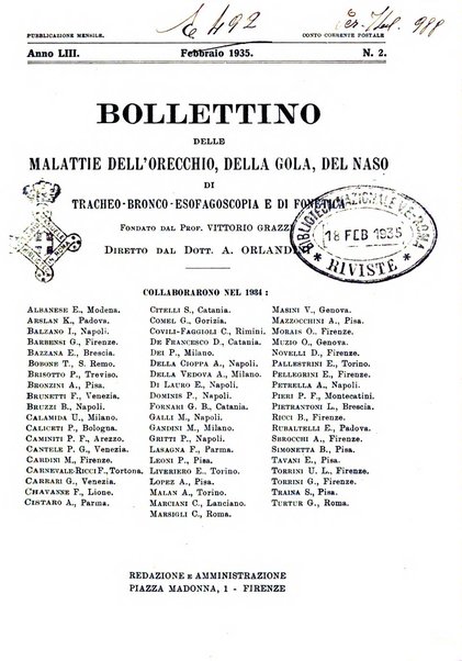 Bollettino delle malattie dell'orecchio, della gola e del naso