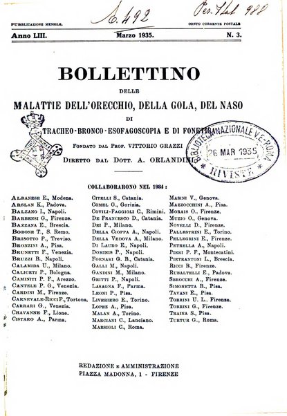 Bollettino delle malattie dell'orecchio, della gola e del naso