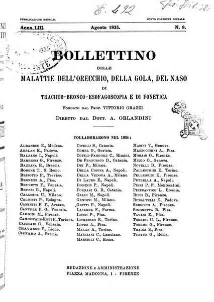 Bollettino delle malattie dell'orecchio, della gola e del naso