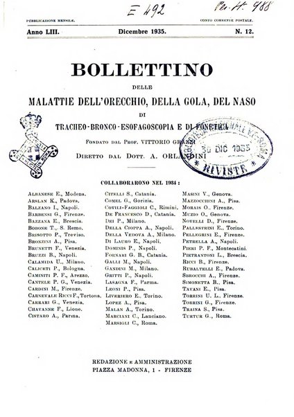 Bollettino delle malattie dell'orecchio, della gola e del naso