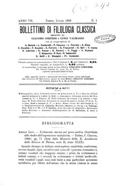 Bollettino di filologia classica