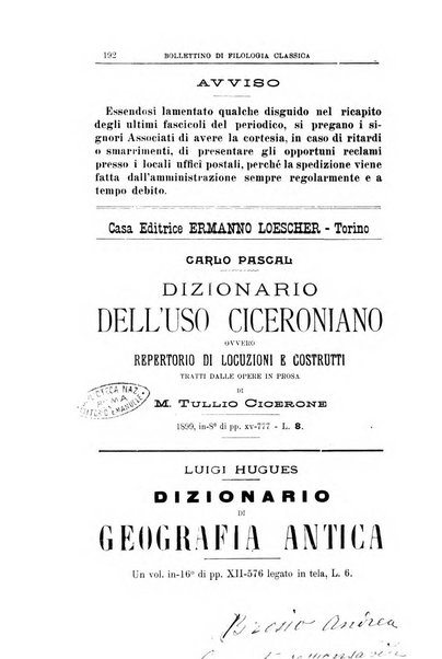 Bollettino di filologia classica