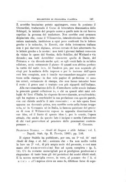 Bollettino di filologia classica