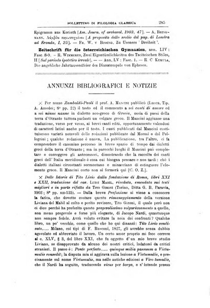 Bollettino di filologia classica